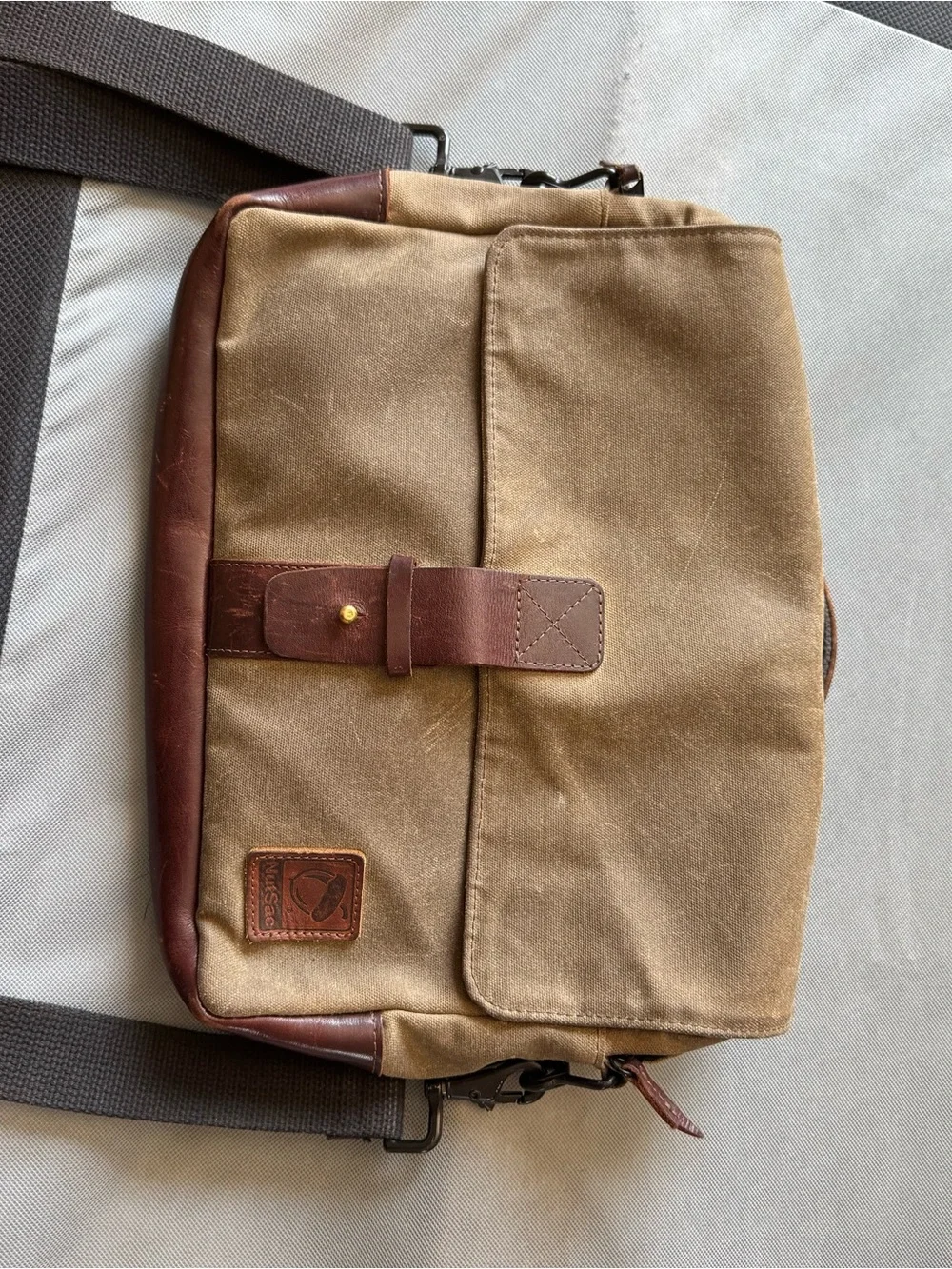 Canvas Messenger Bag with Brown Leather Trim - NutSac